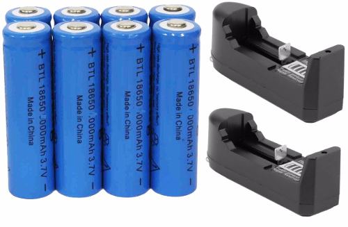 8 Baterias Brc18650 Oem Recargables 3.7 Volts + 2 Cargadores